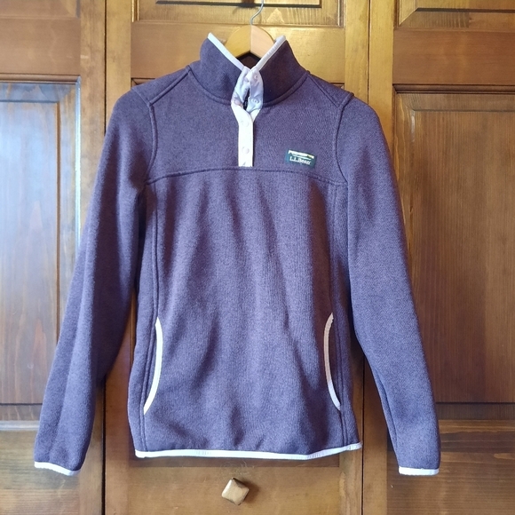 L.L. Bean Sweater Fleece Pullover Raisin Brown t-snap knit top 292726 size XS - Picture 2 of 13